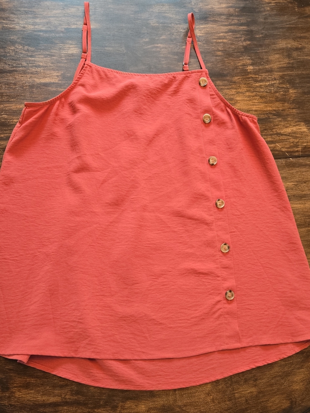 Entro Dusty Coral Flowy Tank Top with Button Detail